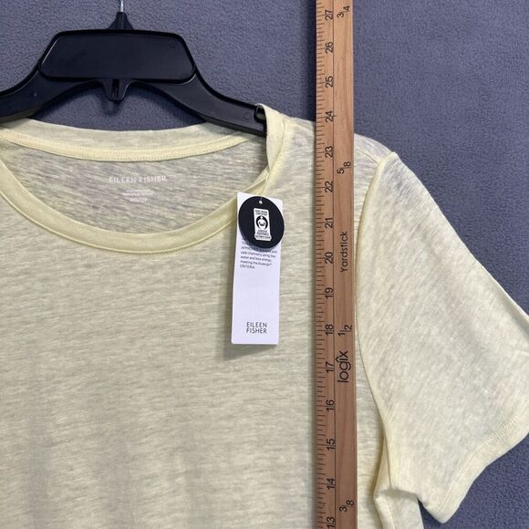 NWT Eileen Fisher 100% Organic Linen Jersey Crew Neck T Shirt Citrus Yellow XXS - Picture 10 of 10